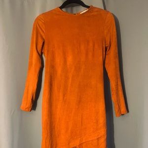 Velvet long sleeved fitted orange size small cocktail dress